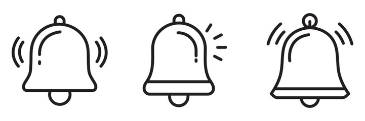 Bell Notification Icon Set – Outline and Minimal Alert Symbols for Reminder, Alarm, and Interface Design