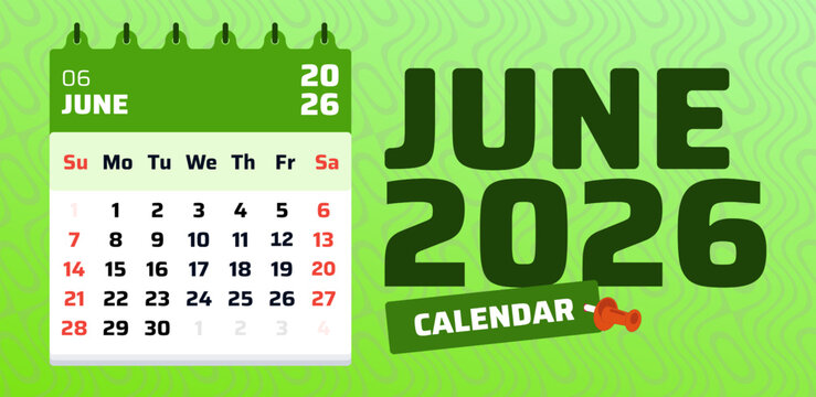 June 2025 calendar. Monthly schedule page. 2025 week begins on sunday. Creative calendar layout. Vector flat design. Date chart of june 2025 calendar. Weekend saturday and sunday - Powered by Adobe