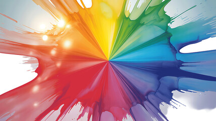Vibrant rainbow color splash exploding outwards from a central point creating a dynamic abstract background effect