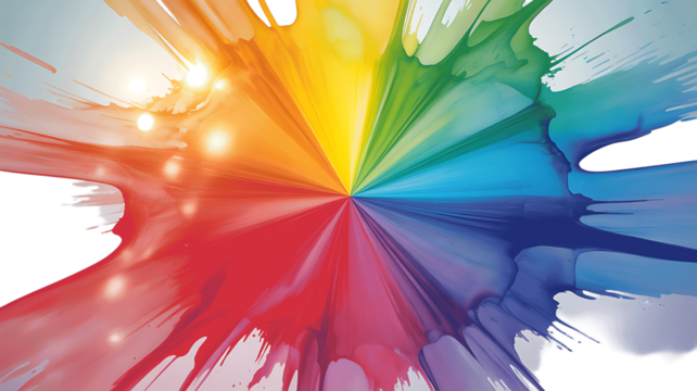 Vibrant rainbow color splash exploding outwards from a central point creating a dynamic abstract background effect
