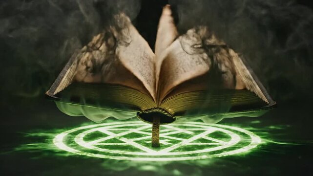 Levitating Magic Book in Ritual Circle