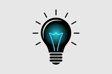 Stylized black lightbulb with glowing blue filament representing creative thinking, innovation, bright ideas, modern concept, energy, inspiration, technology, futuristic design, business innovation
