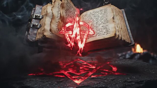 Dark Ritual Scene with Floating Magic Book