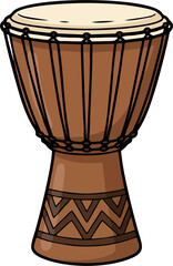 African Djembe Drum Vector Illustration Isolated on White Background with Tribal Carving and Rope Detail
