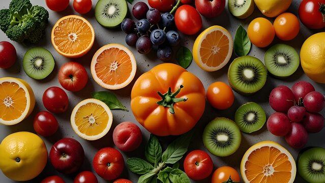 Flat lay arrangement of assorted fresh 