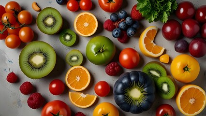 Flat lay arrangement of assorted fresh