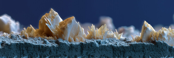 A stunning close-up of microscopic crystals resembling rugged mountain peaks, showcasing the beauty and complexity of nature at a microscopic scale.