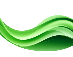 A fluid, green wave curves elegantly against a stark black background, creating a sense of movement and calm