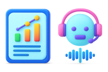 3d icon of customer service robot with headset and business analytics isolated on transparent background