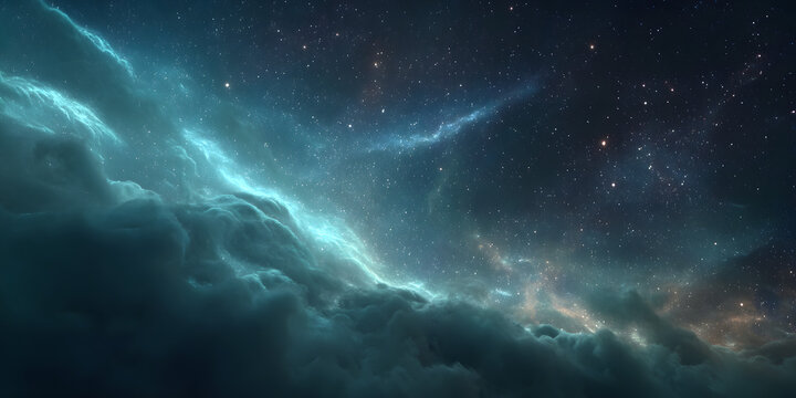 Stunning deep space nebula with countless stars, vibrant cosmic clouds, and ethereal glow creating a breathtaking celestial panorama.