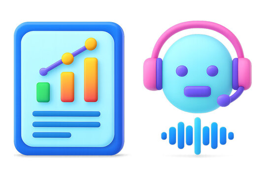 3d icon of customer service robot with headset and business analytics isolated on transparent background