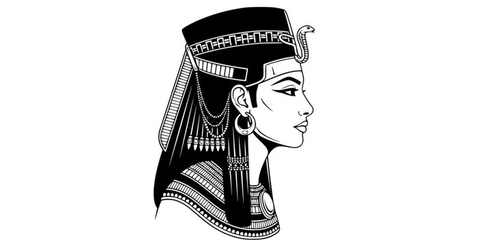 Queen Cleopatra VII Profile Elegant Line Art Vector