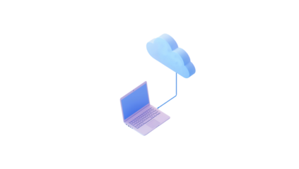 3d icon of laptop connected to cloud storage isolated on transparent background, isometric view