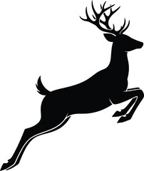 Jumping deer silhouette illustration, elegant wild animal design, forest wildlife concept art, CAD drawing flat vector illustration for nature and hunting themes