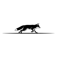 Silhouette of a fox running on a thin black line