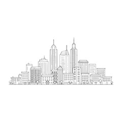 Obraz premium Modern Cityscape Outline: Sleek Urban Skyline for Architectural Visualization & Creative Design Projects, Ideal for Branding & Minimalist Aesthetics