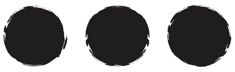 Three Grunge Black Circle Brush Strokes.