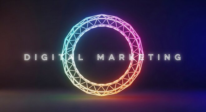 Dynamic Digital Marketing Concept with Glowing Geometric Shape and Futuristic Design Perfect for Business and Technology Promotions