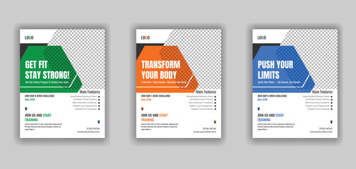 Dynamic Fitness Workout Flyer – Modern Gym Promotional Template (3 Color Variations)