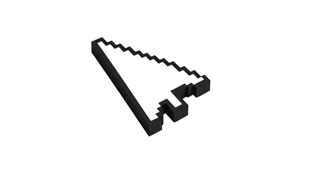 Detailed 3d render of a black arrow cursor on transparent background