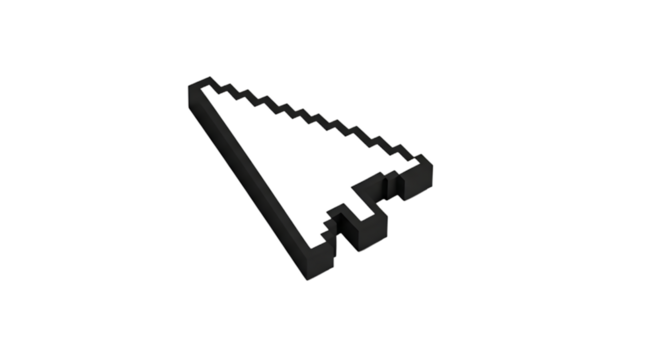 Detailed 3d render of a black arrow cursor on transparent background