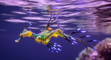 Vibrant underwater dragon exotic marine life with dynamic colors and details