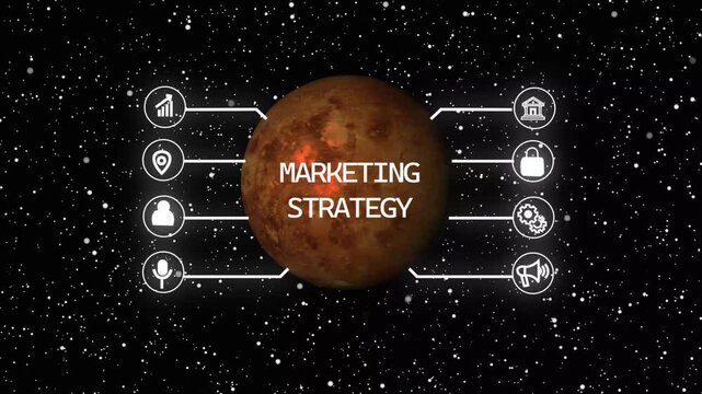 Businesswoman using digital marketing and online advertising dashboard with marketing strategy icons