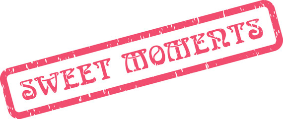 Red distressed rubber stamp with sweet moments text celebrating joyful experiences