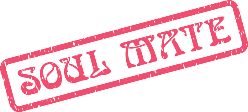 Soul Mate bold red text within a distressed rectangular stamp frame with a romantic sentiment