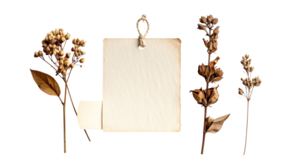 Rustic dried floral arrangement with vintage paper for scrapbooking, journaling, or natural design projects