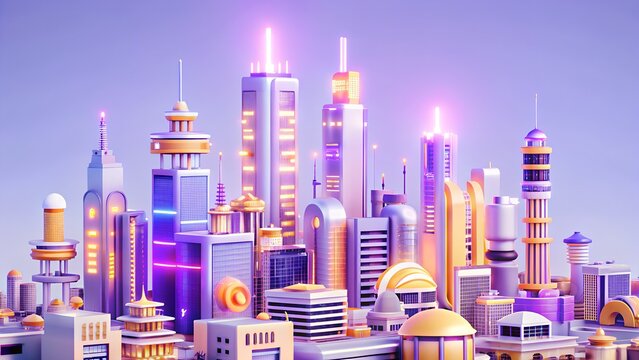 Futuristic city skyline with glowing lights and vibrant colors, a modern architectural marvel - Powered by Adobe