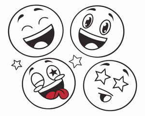 Four happy cartoon emoticons with stars and tongue out