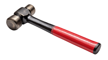 Ball peen hammer with red handle isolated on transparent background