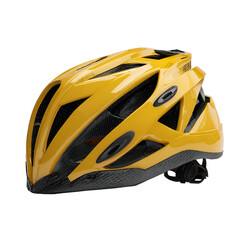 Bright yellow cycling helmet with black accents isolated on transparent background