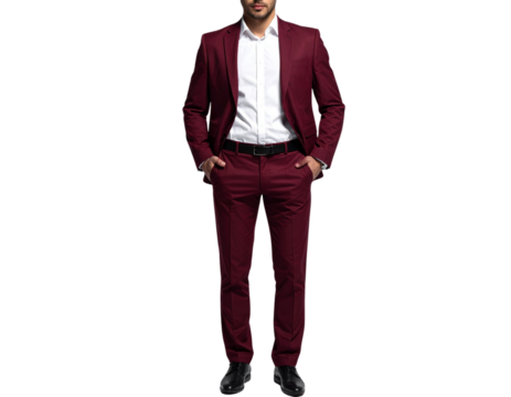 Stylish Businessman in Dark Red Suit with White Shirt, Isolated on Transparent Background 