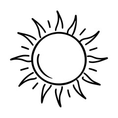 Hand-Drawn Minimalist Sun Rays Icon in Black Line Art Style for Blogs, Websites, Digital Designs, Educational Materials, and Creative Projects