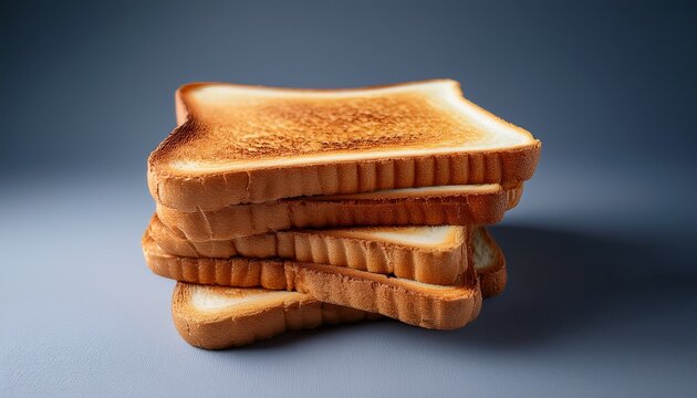 stack of golden brown toasted bread slices with crispy edges on a subtle grey background ready for breakfast or a simple snack - Powered by Adobe