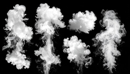 White Smoke Plumes on Black Background for Visual Effects