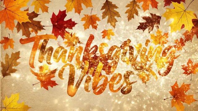 Thanksgiving greeting card with autumn leaves and grunge background. Holiday message for gratitude concept footage.