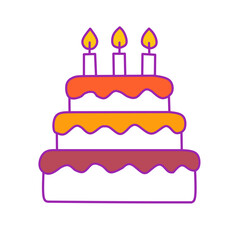 Happy birthday celebration vector illustration of a sweet dessert cake with colorful candles and creamy icing