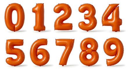 Orange inflatable number balloons zero through nine arranged in two rows image