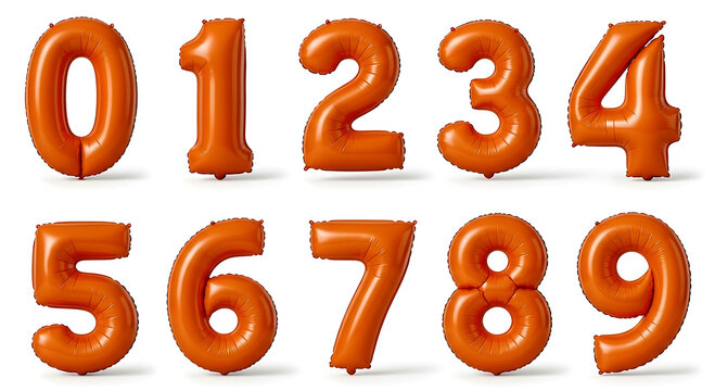 Orange inflatable number balloons zero through nine arranged in two rows image