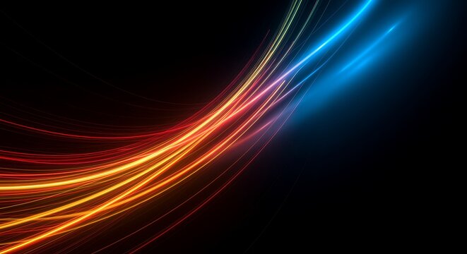 Abstract glowing light trails dynamic flowing energy on black background