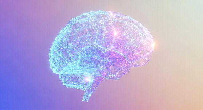 Human Brain Artificial Intelligence Concept with Futuristic Design and Neural Network Connections Shining in Blue and Purple Tones