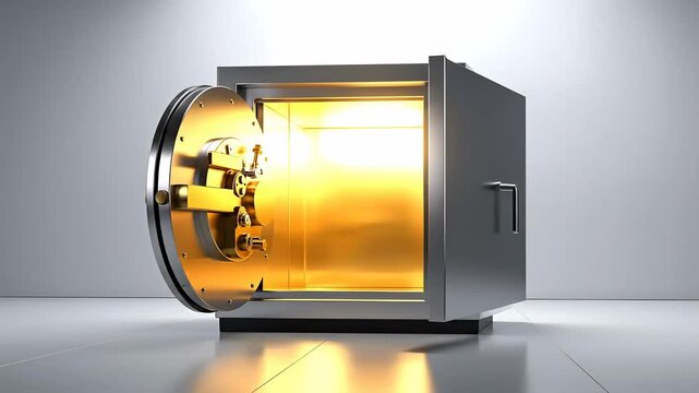 Open Safe Filled With Golden Bars and Light.