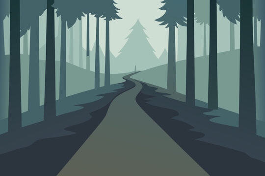 Foggy Forest Path Vector Silhouette 