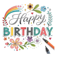 Colorful, cute back-to-school illustration set concept with fun spring flower decoration