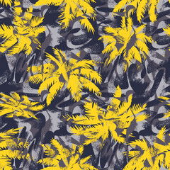 Seamless abstract pattern with grunge shapes and chaotic palms