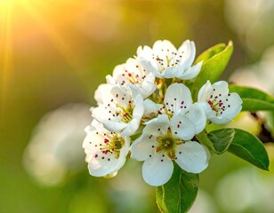 White Pear Blossoms in Sunlight