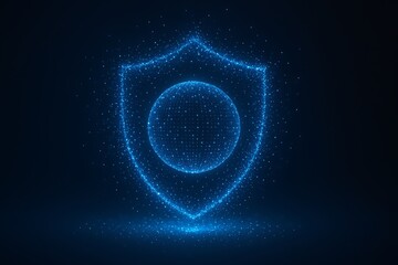 Obraz premium Digital Security Shield with Glowing Blue Particles and Sphere